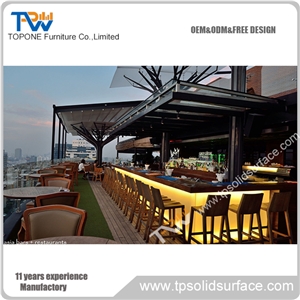 Topone Factory Price Directly Moden Design Acrylic Solid Surface Bar Table Countertop , Artificial Marble Stone Bar Club Work Counter Tabletops.