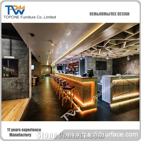 Topone High-End Commercial Artificial Table Bar Counter, Led Bar Reception Counter
