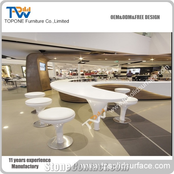 Topone the Design Of the Simple Solid Surface Quartz Stone Reception, Beautiful Artificial Stone Desktops Bar Counter for Sale