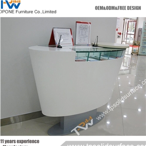 Tortuous Designer Wite Solid Surface/Man-Made Stone Solid Surface Corner Reception Desk
