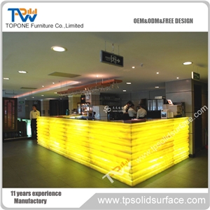 White Inside Transparent Lighting Solid Surface/Man-Made Stone L Shaped Front Desk