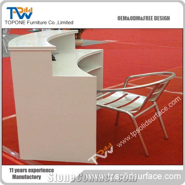 White Inside Transparent Lighting Solid Surface/Man-Made Stone L Shaped Front Desk
