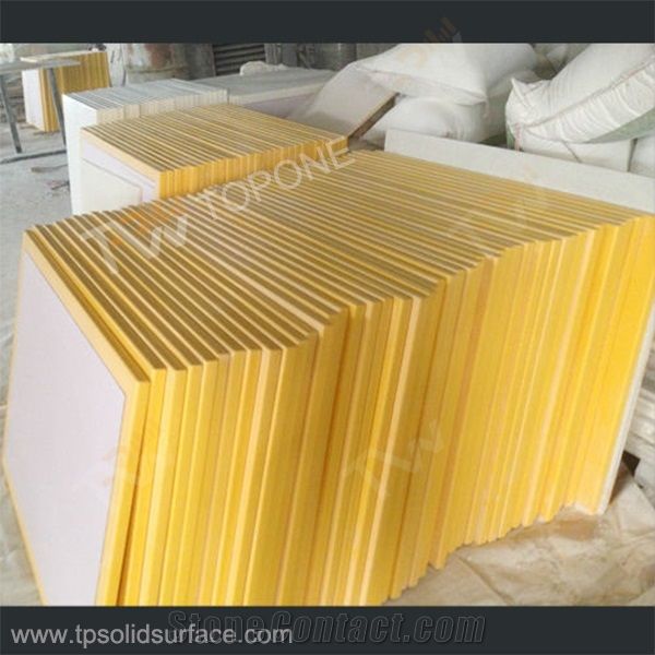 Whole Sale Yellow Artificial Marble Stone Square Tables Tops With