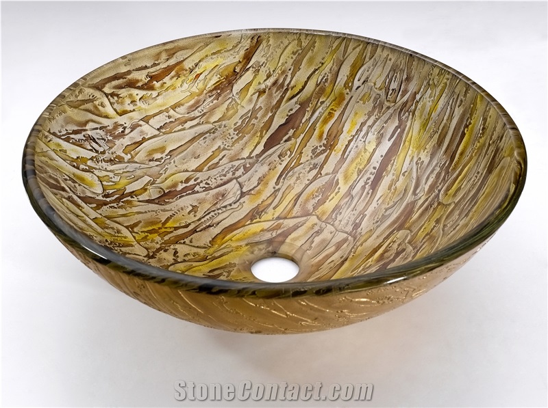Glass Bathroom Artistic Vessel Sink, Bowl Sink, Stylish Round Tempered Glass Wash Basin Gc06