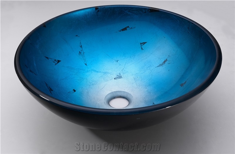 Glass Bathroom Artistic Vessel Sink, Bowl Sink, Stylish Round Tempered Glass Wash Basin Gcm009