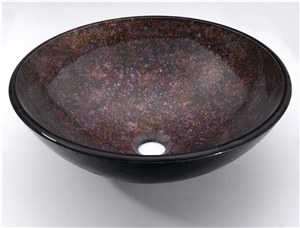 Glass Bathroom Artistic Vessel Sink, Bowl Sink, Stylish Round Tempered Glass Wash Basin Gcm010