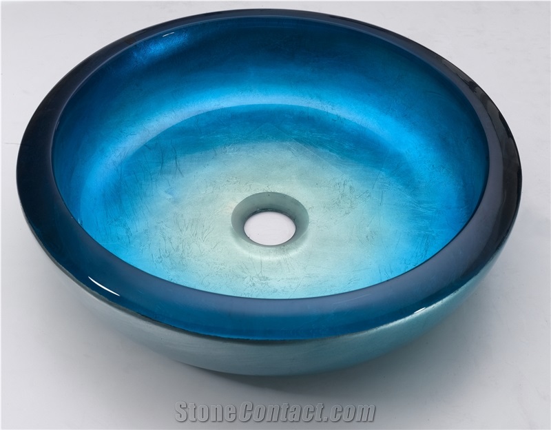 Glass Bathroom Artistic Vessel Sink, Bowl Sink, Stylish Round Tempered Glass Wash Basin Ht2001