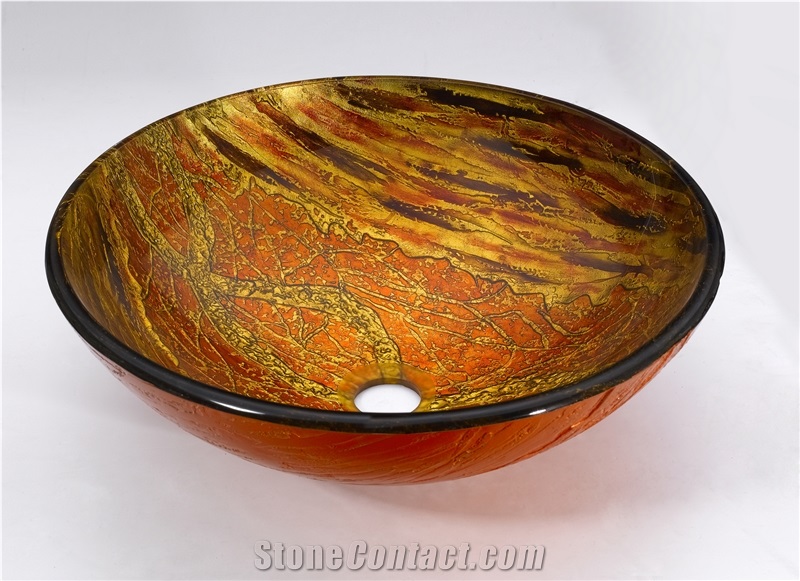 Glass Bathroom Artistic Vessel Sink, Bowl Sink, Stylish Round Tempered Glass Wash Basin Lb2013