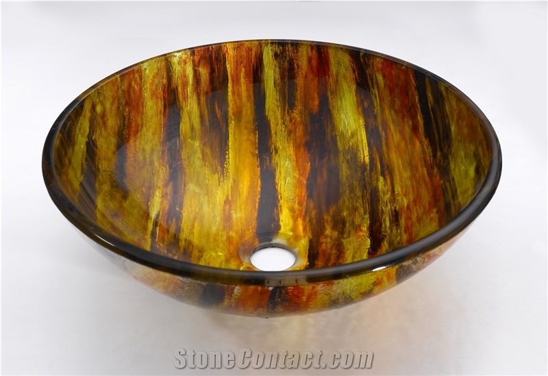 Glass Bathroom Artistic Vessel Sink, Bowl Sink, Stylish Round Tempered Glass Wash Basin Lb2014