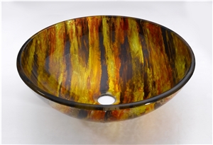 Glass Bathroom Artistic Vessel Sink, Bowl Sink, Stylish Round Tempered Glass Wash Basin Lb2014