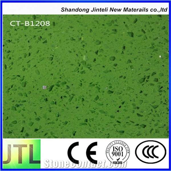 Green Solid Surface Engineered Quartz Stone Slabs