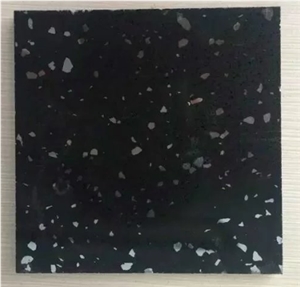 Quartz Stone Slabs Sheets Cut to Small Size Tiles Flooring Walling, Engineered Solid Surface, Black Galaxy Stone, Pure Colors