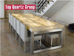 Agate Translucent Dining-Table, Yellow Semiprecious Stone Tabletops