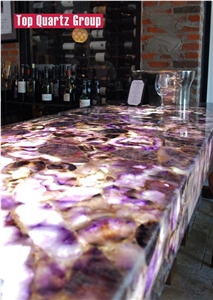 Purple Transparent Agate Table, Agate Bar Counter Top