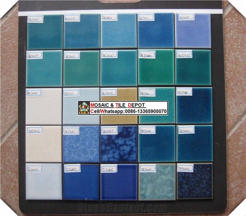China Ceramic Mosaic in Size 48x48,73x73,100x100mm,Swimming Pool Trims,Pool Corner,Pool Paver,Ceramic Mosaic,Blue Mosaic for Pool,Crack Ceramic Mosaic, Porcelain Mosaic for Swimming Pool