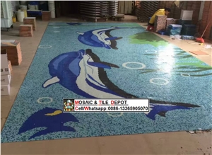 Dolphin Pattern Mosaic Design for Swimming Pool