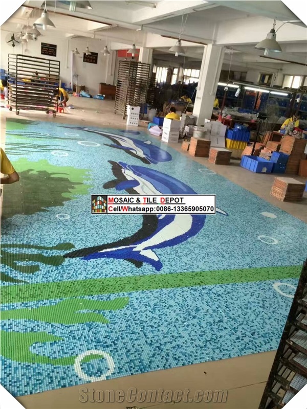 Dolphin Pattern Mosaic Design for Swimming Pool