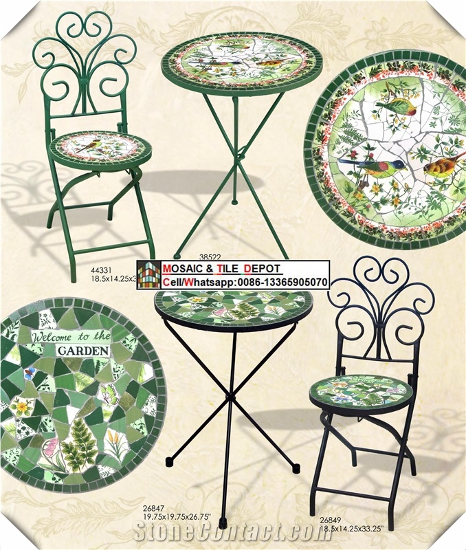 Garden Mosaic Chair and Table,Mosaic Patio Furniture Set,Mosaic Chair,Mosaic Table,