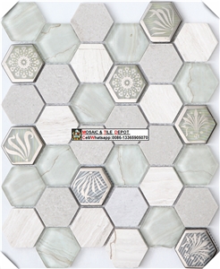 Hexagon Mosaic,Round Mosaic,Hexagon Marble Mosaic