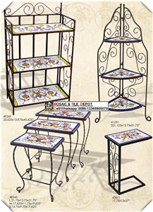 Metal Mosaic Bistro Table and Chairs,Mosaic Furniture,Wrought Iron and Mosaic