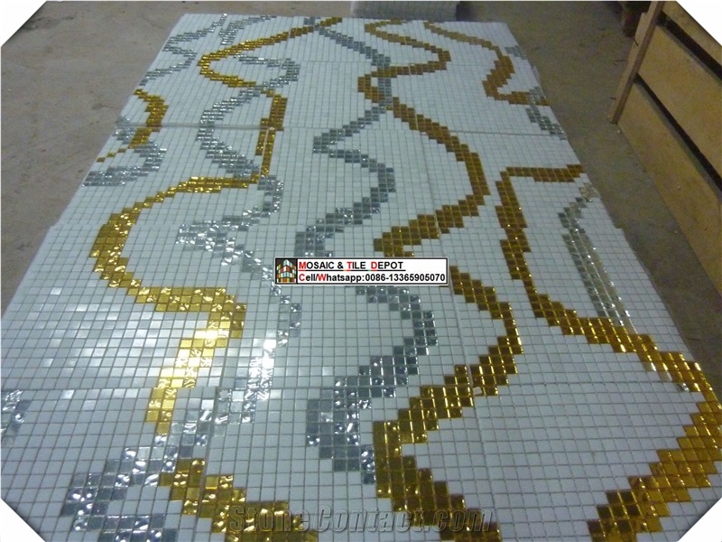 Mosaic Medallions,Mosaic Tile,Glass Mosaic,Gold Mosaic,Silver Mosaic Pattern
