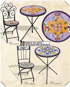 Wrought Iron and Mosaic Furniture,Mosaic Patio Chair and Table