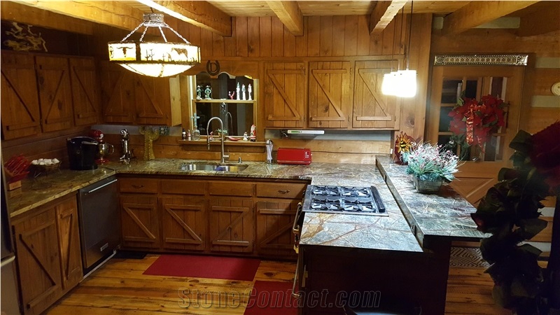 Beautiful Rain Forest Green Marble Countertops for a Log Cabin