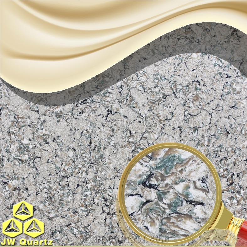 Jw Childhood-Green Color Mixed Artificial Quartz Stone Slab for Countertop