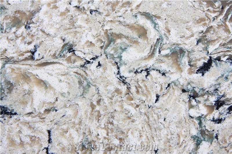Jw Childhood-Green Color Mixed Artificial Quartz Stone Slab for Countertop