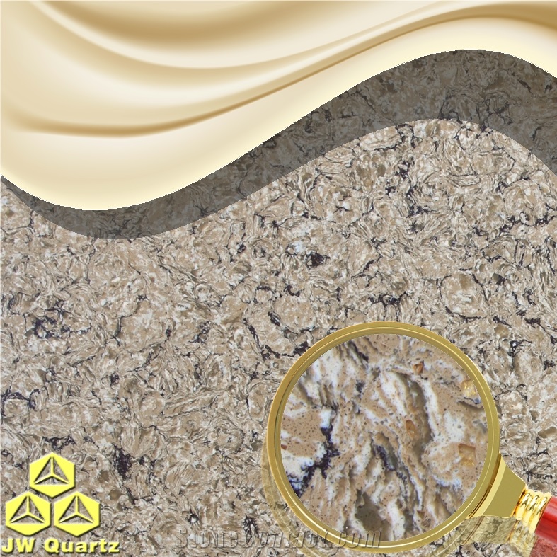 Jw Gold Rush-Golden Glass Mirror Particles Artificial Quartz Stone Slab for Countertop
