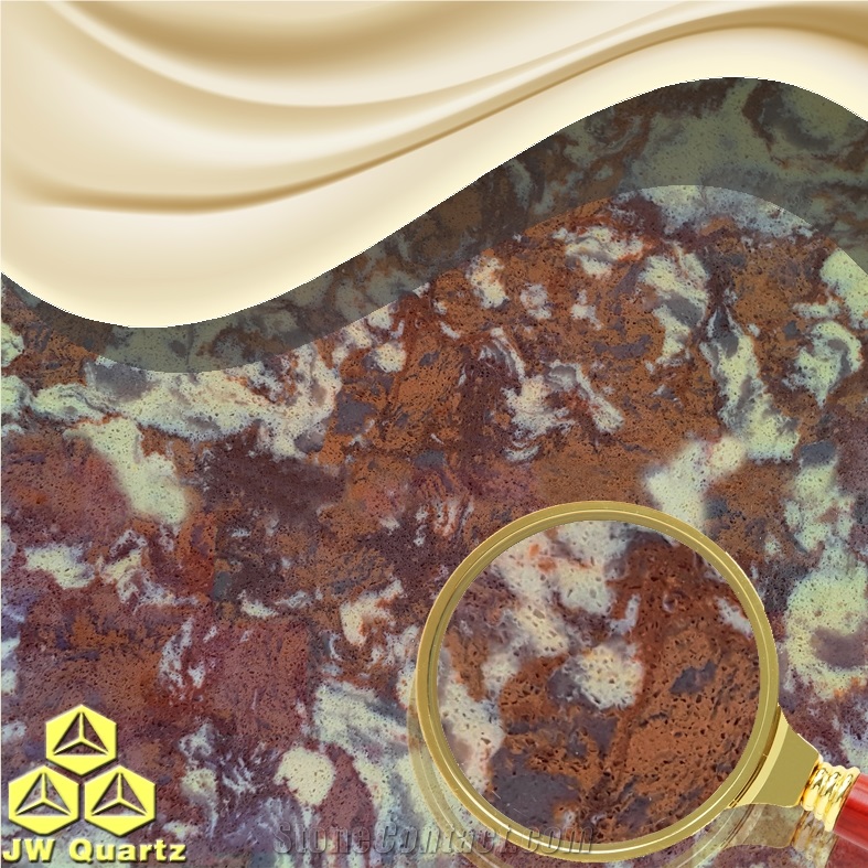 Jw Jupiter-Amazing Red and Yellow Artificial Quartz Stone Slab for Countertop and Vanity Decoration