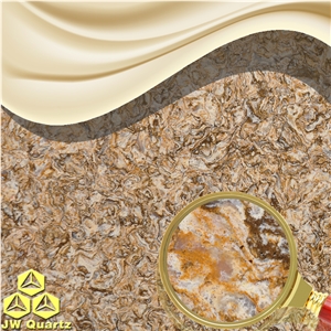 Jw Midday Tea-Warm Color Artificial Quartz Stone Slab for Kitchen Countertop and Wall Cladding