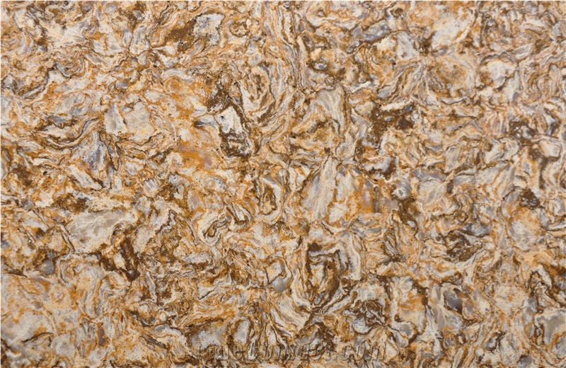 Jw Midday Tea-Warm Color Artificial Quartz Stone Slab for Kitchen Countertop and Wall Cladding