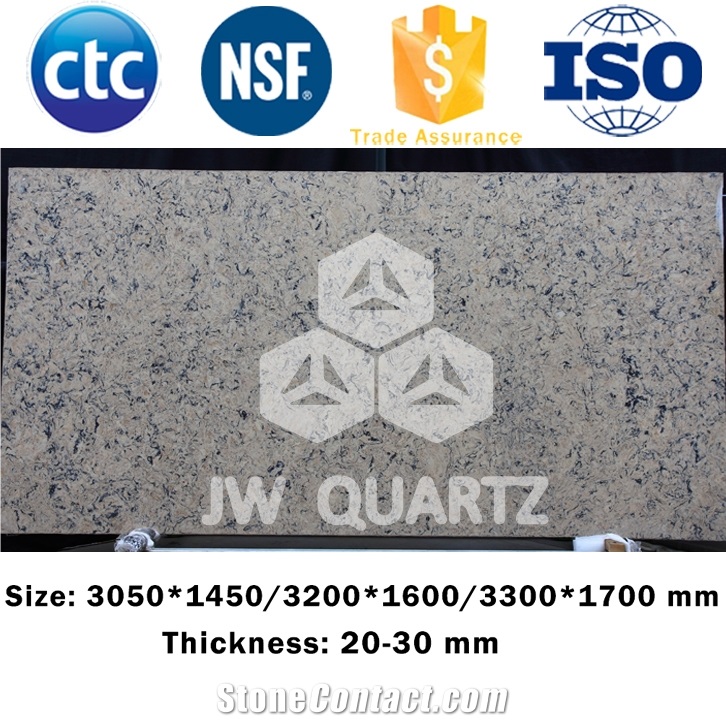 Jw Petroland-Scratch Resistant Artificial Quartz Stone Slab for Countertop and Wall Cladding