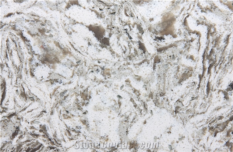Jw Snow Mountain-White Mixed Grey Artificial Quartz Stone Slab for Countertop