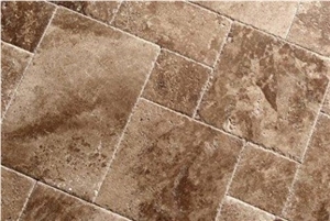 Travertine Versailles Pattern in a Chocolate Color, Chiseled Edge