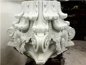 Corinthian Capitals Carved in Bianco P Marble