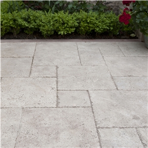 Classic Cross Cut Brushed and Chiseled Travertine French Pattern Set, 3 cm