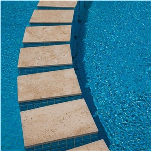 Classic Cross Cut Brushed and Chiseled Travertine Pool Coping, 61 X 40.6 X 3 cm