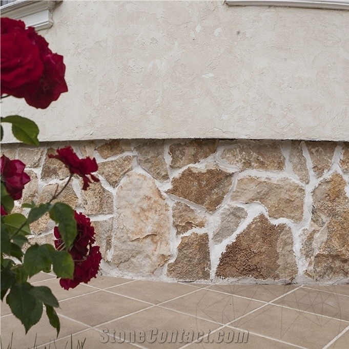 Rustic Brown Polygonal Limestone Masonry Wall
