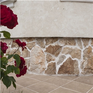 Rustic Brown Polygonal Limestone Masonry Wall
