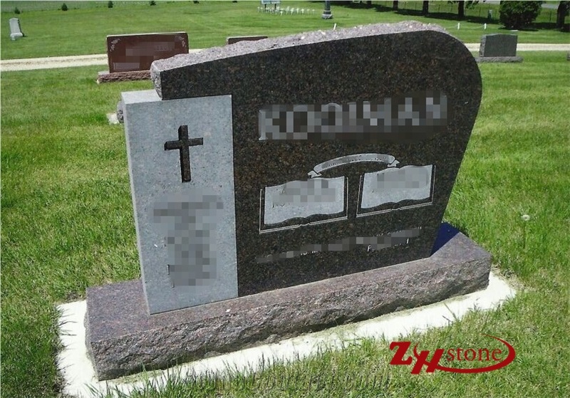 Good Quality Boulder Design with Cross Engraving Multicolor Red Granite Tombstone Design/ Western Style Monuments/ Boulder Gravestone/ Monument Design/ Cross Tombstones