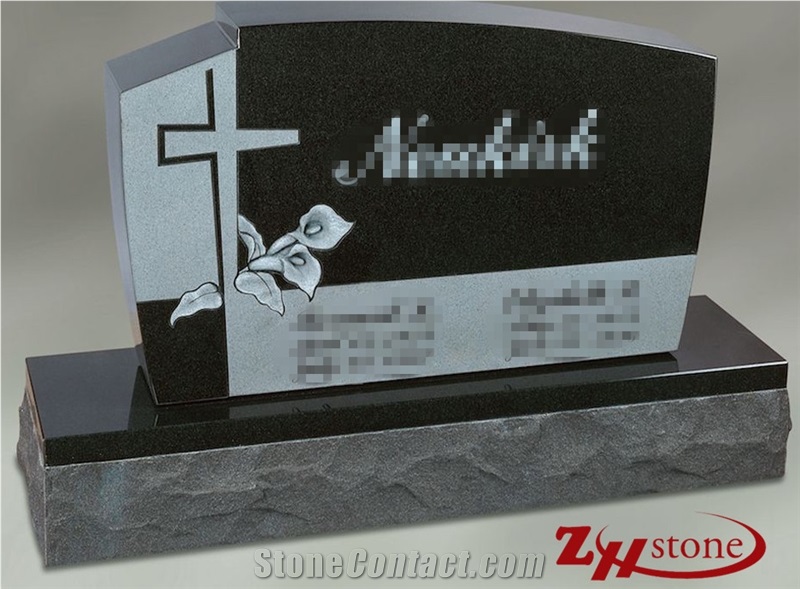 Good Quality Cross Engraving Half Serp with Check Shanxi Black/ Absolute Black/ China Black Granite Cross Tombstones/ Cemetery Tombstones/ Engraved Tombstones/ Engraved Headstones/ Custom Monuments