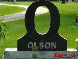 Good Quality Letter O Design Shanxi Black/ China Black/ Absolute Black Granite Tombstone Design/ Western Style Monuments/ Upright Monuments/ Headstone/ Monument Design