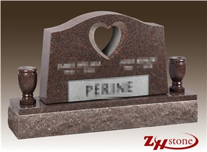 Good Quality Own Factory Polished Serp Top Heart Design American Mahogany/ Dakota Mahogany Granite Western Style Tombstones/ Heart Tombstones/ Cemetery Tombstones/ Gravestone/ Custom Monuments