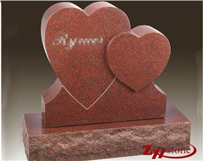 Good Quality Polished Double Heart Design Indian Red/ Imperial Red Monument Design/ Western Style Tombstones/ Heart Tombstones/ Gravestone/ Custom Monuments