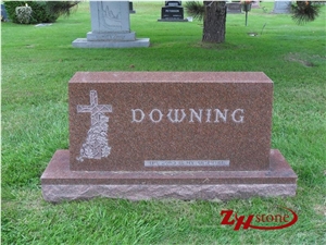 Good Quality Polished Straight Top with Corner Checks Cafe Imperial Granite Western Style Monuments/ Upright Monuments/ Headstones/ Monument Design/ Western Style Tombstones