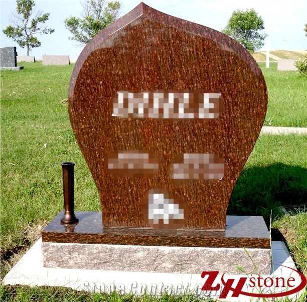 Good Quality Polished Unique Design Tear Drop Style Cateye Granite Western Style Tombstones/ Single Monuments/ Cemetery Tombstones/ Gravestone/ Custom Monuments