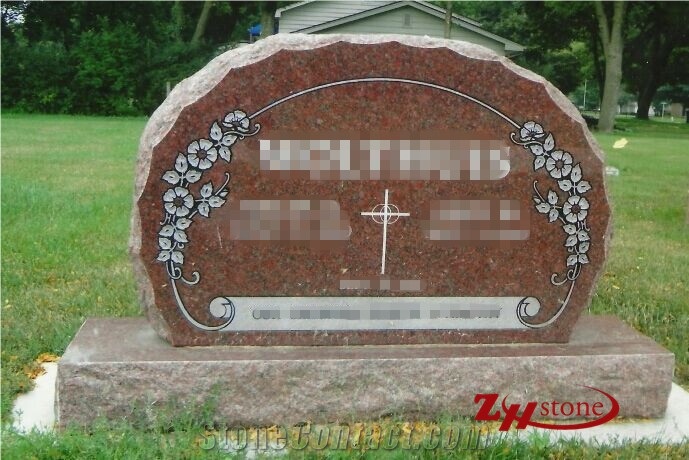 Good Quality Shose Design Indian Red/ Imperial Red Granite Western Style Monuments/ Upright Monuments/ Western Style Tombstones/ Single Monuments/ Custom Monuments