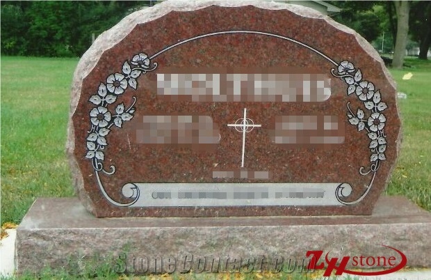 Good Quality Wave Edge Design with Cross Engraving Indian Red/ Imperial Red Granite Tombstone Design/ Western Style Monuments/ Upright Monuments/ Headstones/ Cross Tombstones